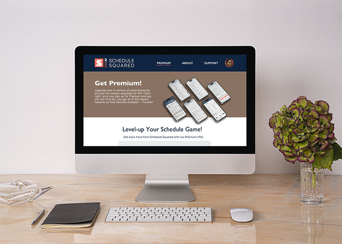 Schedule Squared mobile app sales website shown on desktop, tablet, and mobile devices