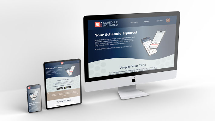 Schedule Squared mobile app sales website shown on desktop, tablet, and mobile devices